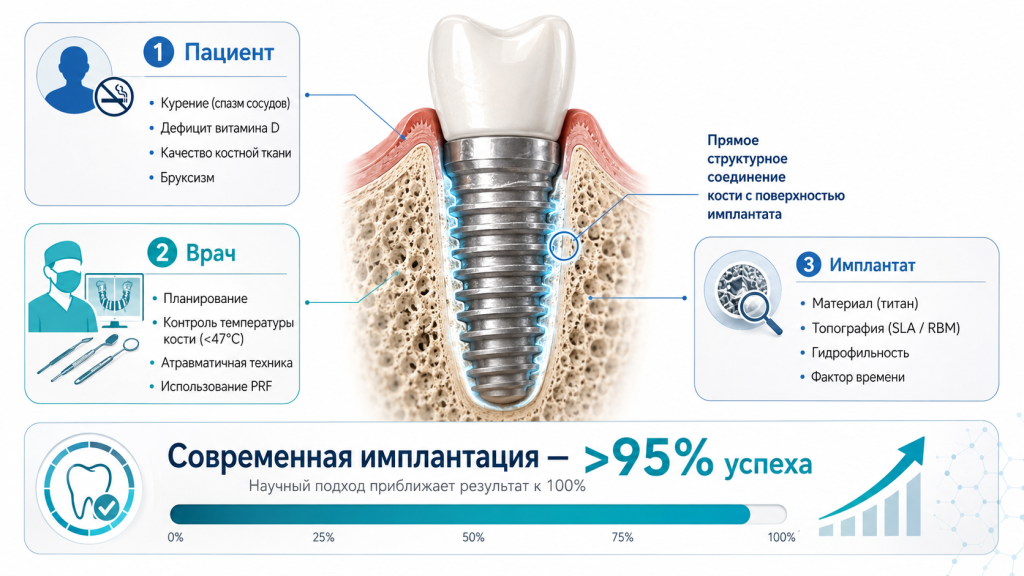 Остеоинтеграция зубного импланта: факторы успеха и как их обеспечить